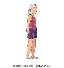 old lady in beach outfit