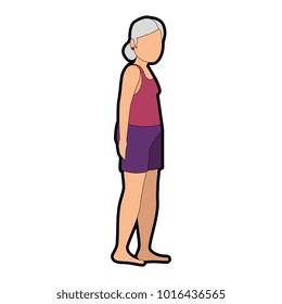 old lady in beach outfit