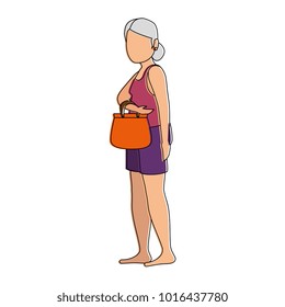 old lady in beach outfit