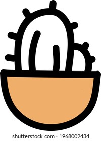 Old lady cactus in a pot, icon illustration, vector on white background