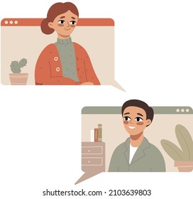 An old lady calls and speaks to the son on a video call. Grandchild talking to grandmother. Happy people using video chat app. Family video conference. Quarantine and self-isolation. 