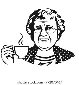 Old lady with cup.Sketch