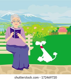old lady with dog in the park