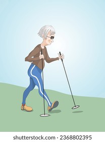 la anciana está comprometida a caminar