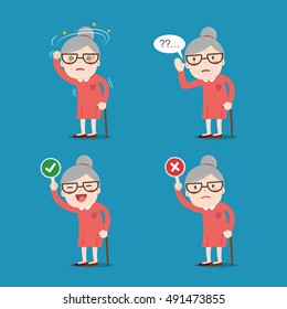 Old lady. Grandma in 4 Different Poses. Vector isolated illustration. Cartoon character.