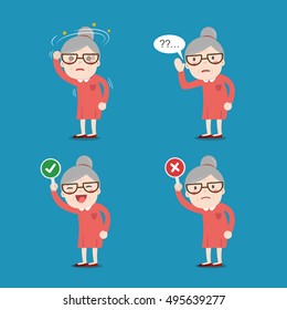 Old lady. Grandma in 4 Different Poses. Vector isolated illustration. Cartoon character.