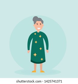 Old lady. Grandma. Vector isolated illustration. Cartoon character