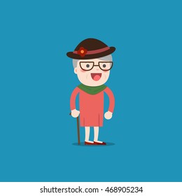 Old lady. Grandma. Vector isolated illustration. Cartoon character.