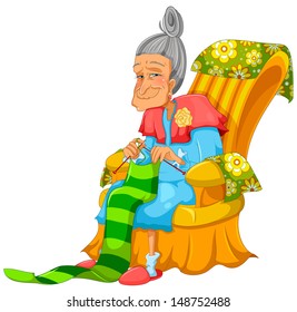 old lady knitting happily