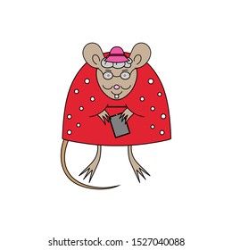 Old lady mouse. Symbol new year. Vector illustration.
