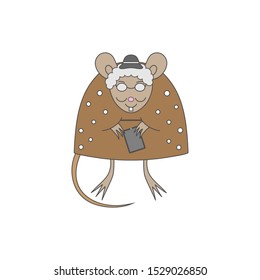 Old lady mouse. Symbol new year. Vector illustration.