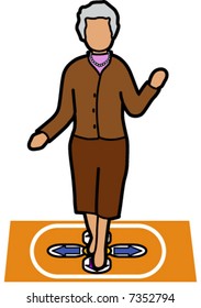 Old lady on arcade Dance Machine