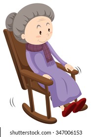 Old Lady On Rocking Chair Illustration