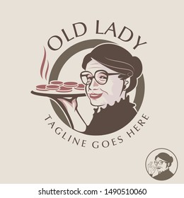 Old Lady with a plate of food clip art or template.
the food is on separated layer for easy editing.