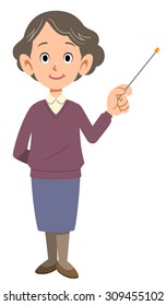 Old lady with a pointing stick