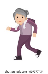 Old lady running. Isolated vector illustration.