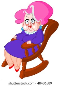 Old lady sitting on a rocking chair