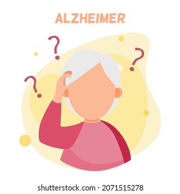 An old lady touching her head, forgot, lost memory, elderly brain problem, yellow abstract background 