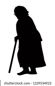 an old lady walking with baton, silhouette vector