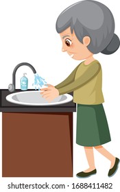 Old lady washing hands illustration