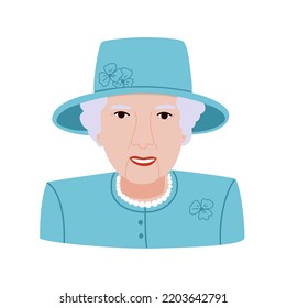 Old lady wearing hat and jewellery vector illustration. Elderly elegant woman with accessory portrait. Female avatar.