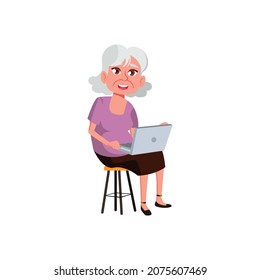 old lady working on laptop in office cartoon vector. old lady working on laptop in office character. isolated flat cartoon illustration