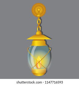 Old lamp. Cartoon. For game design. Lantern decorative, on a gray background.