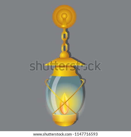 Old lamp. Cartoon. For game design. Lantern decorative, on a gray background.