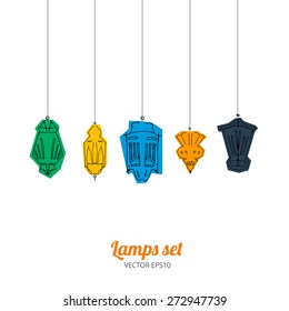 Old lamp icons vector illustration set