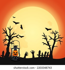 Old lantern with full moon halloween background