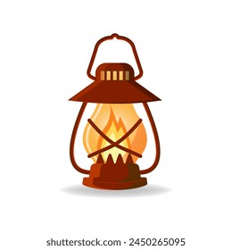 Old lantern oil lamp vector isolated illustration