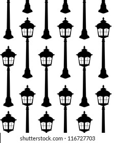 Old lantern silhouette seamless pattern vector illustration.