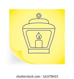 Old lantern. Single icon on the yellow note paper. Vector illustration.