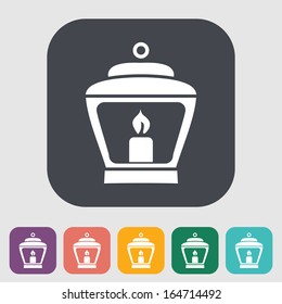 Old lantern. Single icon on the yellow note paper. Vector illustration.