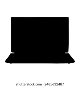 Vieja silueta de la computadora portátil sobre fondo blanco. Diseño de Ilustración vectorial de signo de ícono de laptop viejo.