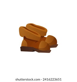 Old leather boots design for app or game UI, flat vector illustration isolated on white background. Boots footwear icon for game assets and design projects.