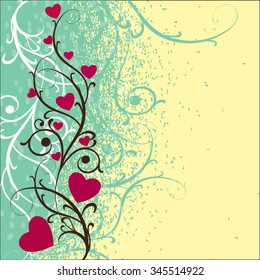 The old leaves and hearts on the background of cracked earth