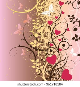 The old leaves and hearts on the background of cracked earth