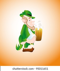 Old Leprechaun with Beer-St. Patrick's Day Cartoon Vector Illustration