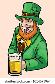 old Leprechaun hold a glass of beer 