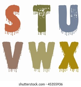 Old letters of alphabet with drops