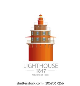 Old Lighthouse Flat Style Illustration. Logo, Icon Or Symbol Template Isolated On White