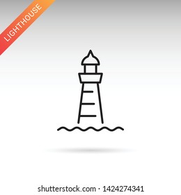 Old lighthouse thin line vector icon. Flat sign for mobile and web design.