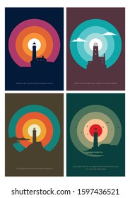 Old Lighthouses Silhouettes, Color Circles Background, Motivational Quotes
