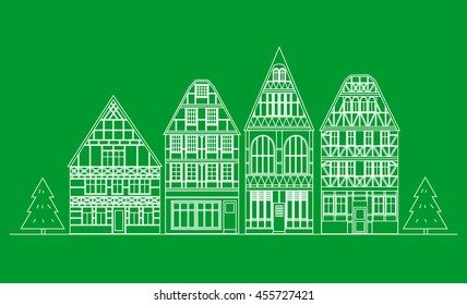 Old linear building in Germany on bright  background