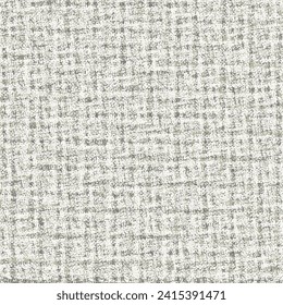 Old linen or hemp cloth with interrupted and crossed stripes. Mottled gray textile material of modest quality. Grunge fabric background. Vector seamless.