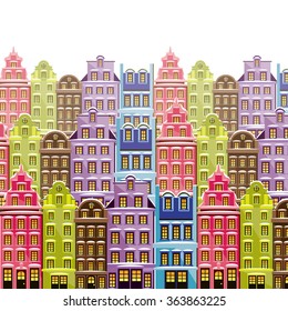 Old little town background with multicolor buildings. Cute little houses. Retro backdrop
