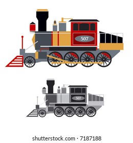 Old locomotive. Simple vector.