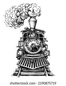 Old locomotive train railway  Retro transport  Hand drawn sketch vector illustration in vintage engraving style