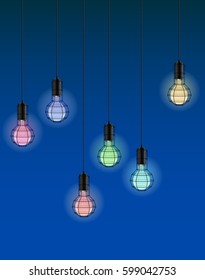 Old Loft Pendant Lightbulbs - Vector Illustration